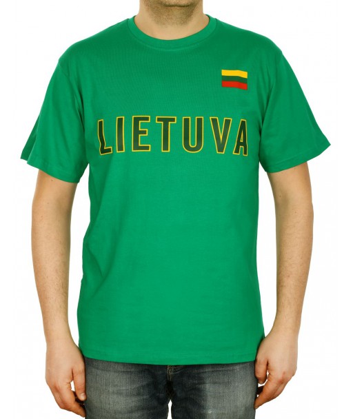 Žali sirgalių marškinėliai su užrašu Lietuva ir vėliava